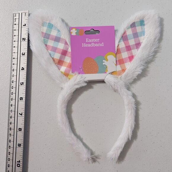 New DanDee Easter Bunny Ears Headband 8 Lot White Blue Plush Gingham Plaid NWT - Picture 5 of 14